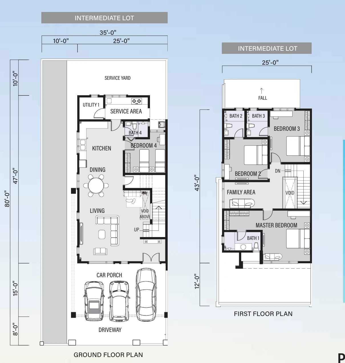 Pulai Heights 2-storey Semi-D ground and first floor plan, 35 by 80 land, 4 bedrooms 4 bathrooms