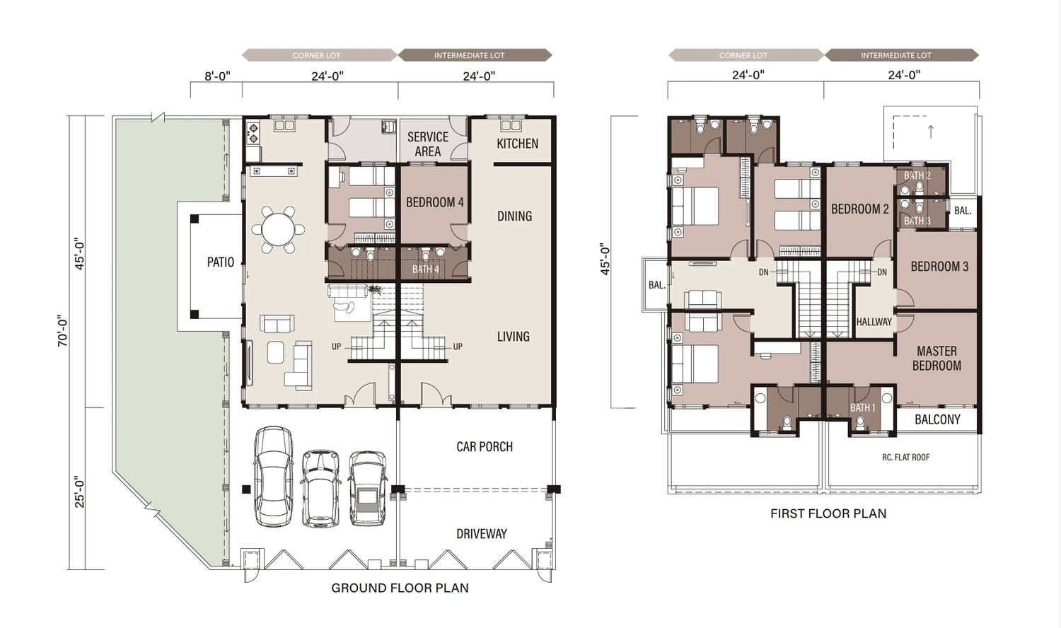Pulai Heights 2-storey Super Link terrace ground and first floor plan, 24 by 70 land, 4 bedrooms 4 bathrooms